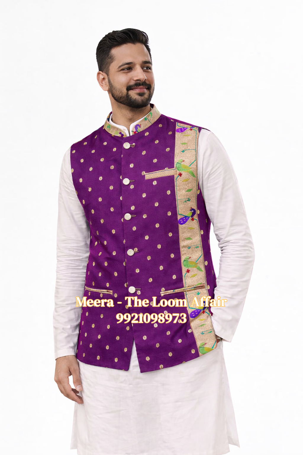 Wine MorPopat Border Paithani Jacket Gents