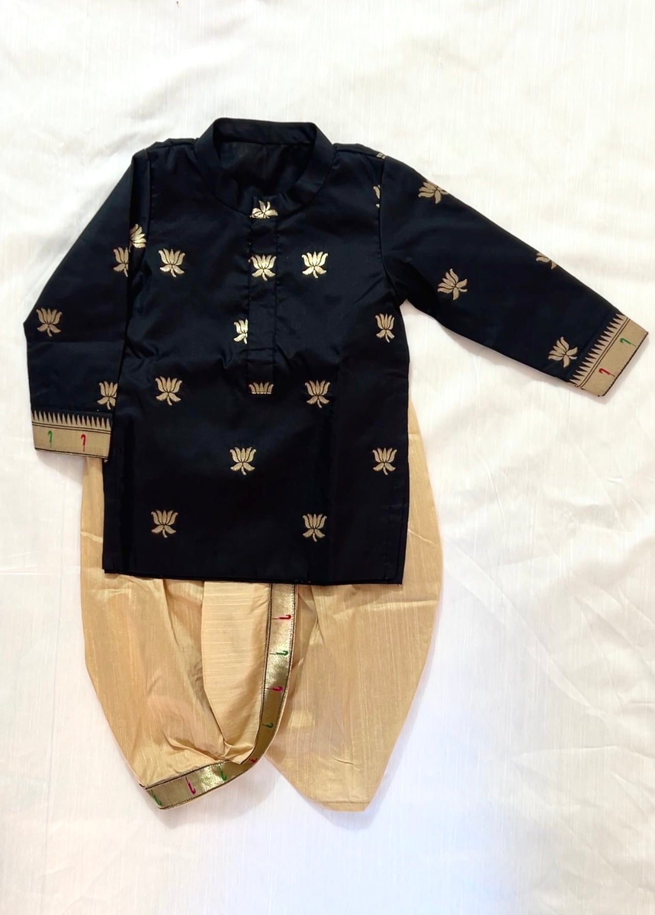 Sankrant Edition - Lotus Butta Black Kurta with Gold Dhoti