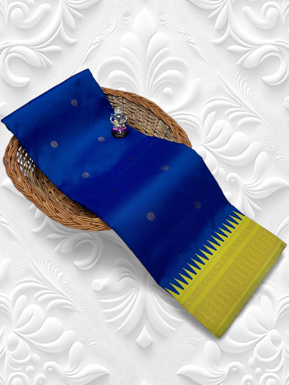 Blue with green Semi Silk Ilkal Saree