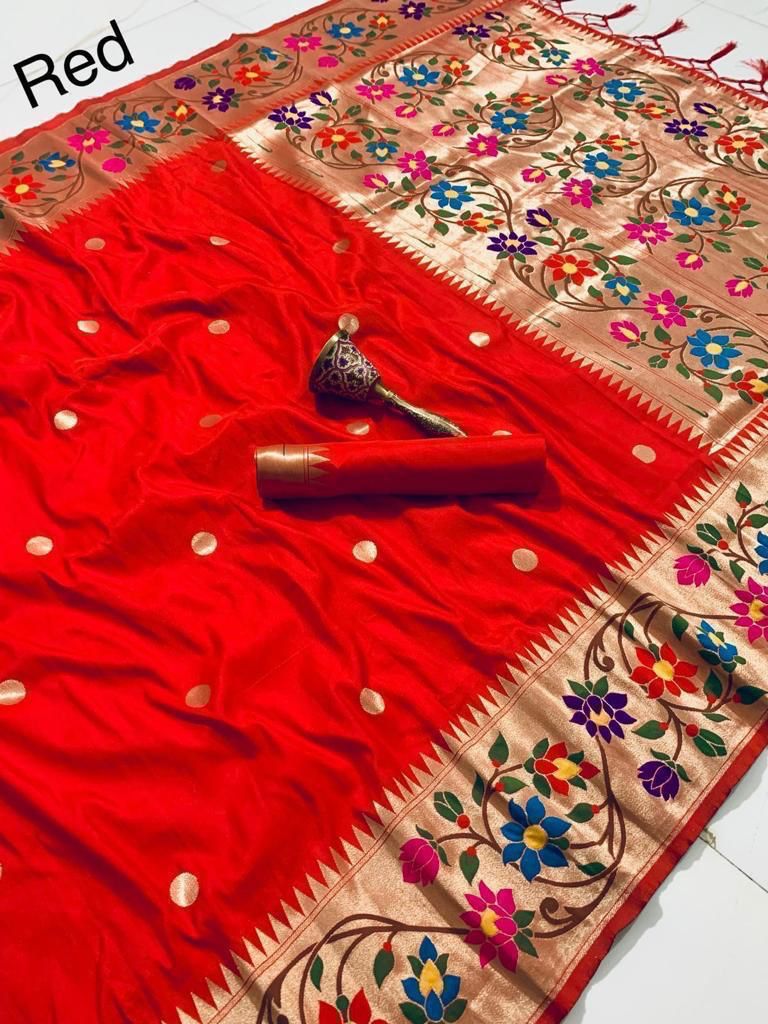 BIG Flower Border Semi Silk Paithani
