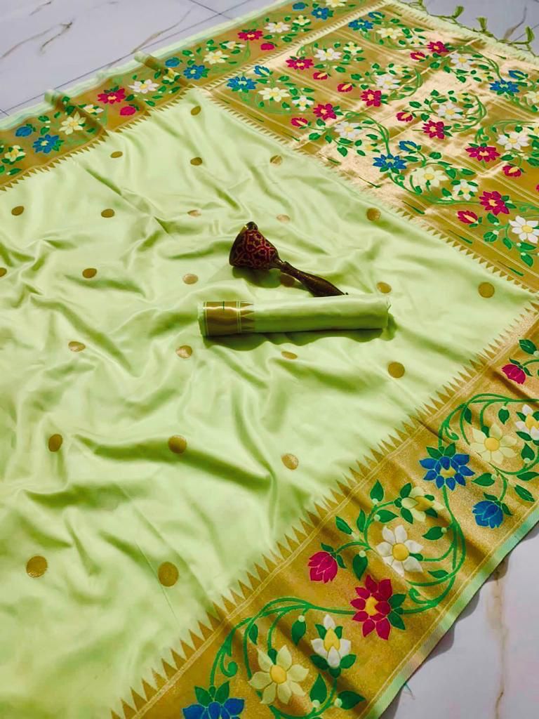 BIG Flower Border Semi Silk Paithani
