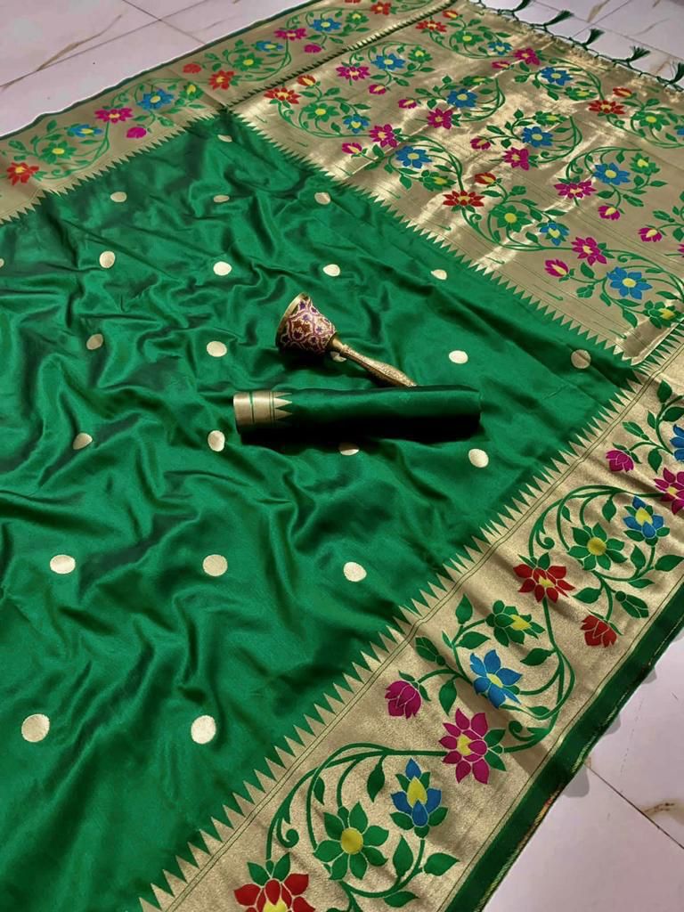 BIG Flower Border Semi Silk Paithani