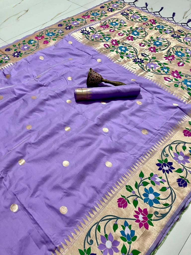 BIG Flower Border Semi Silk Paithani