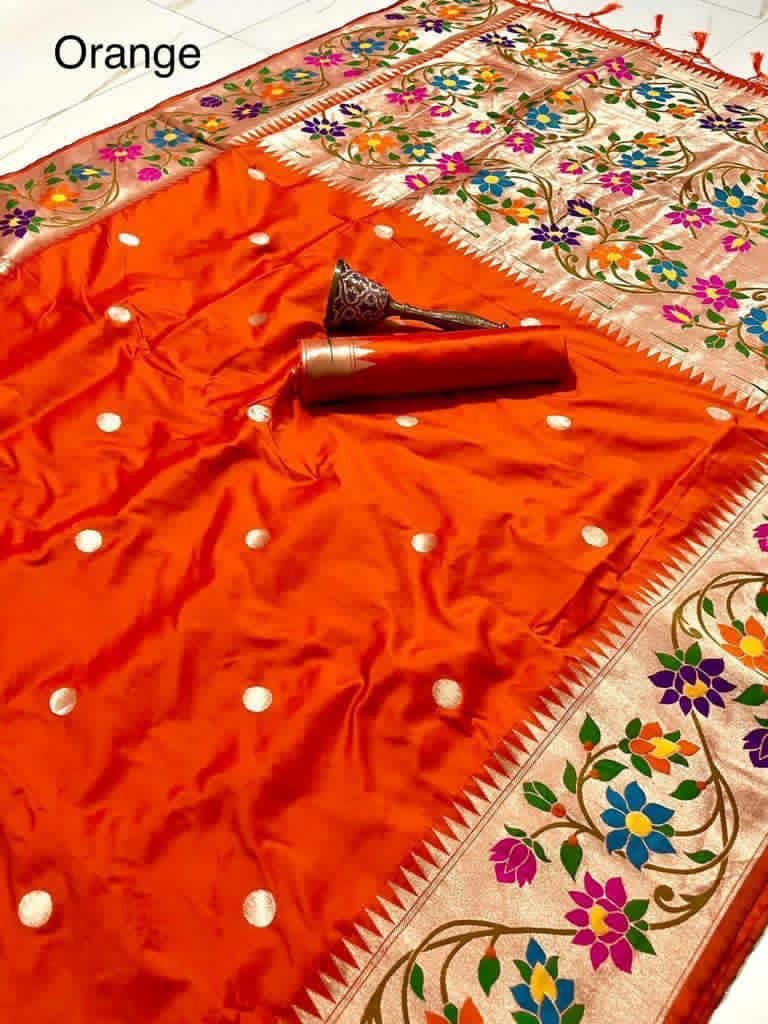 BIG Flower Border Semi Silk Paithani