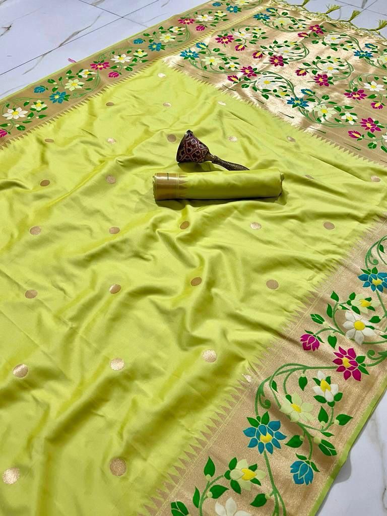 BIG Flower Border Semi Silk Paithani