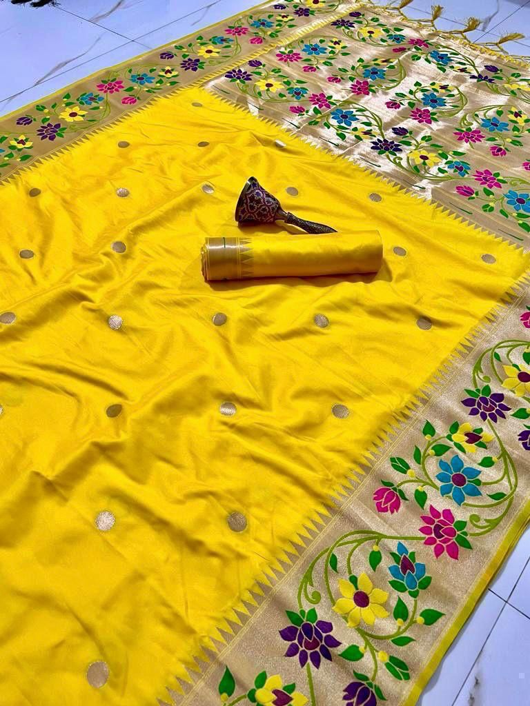 BIG Flower Border Semi Silk Paithani