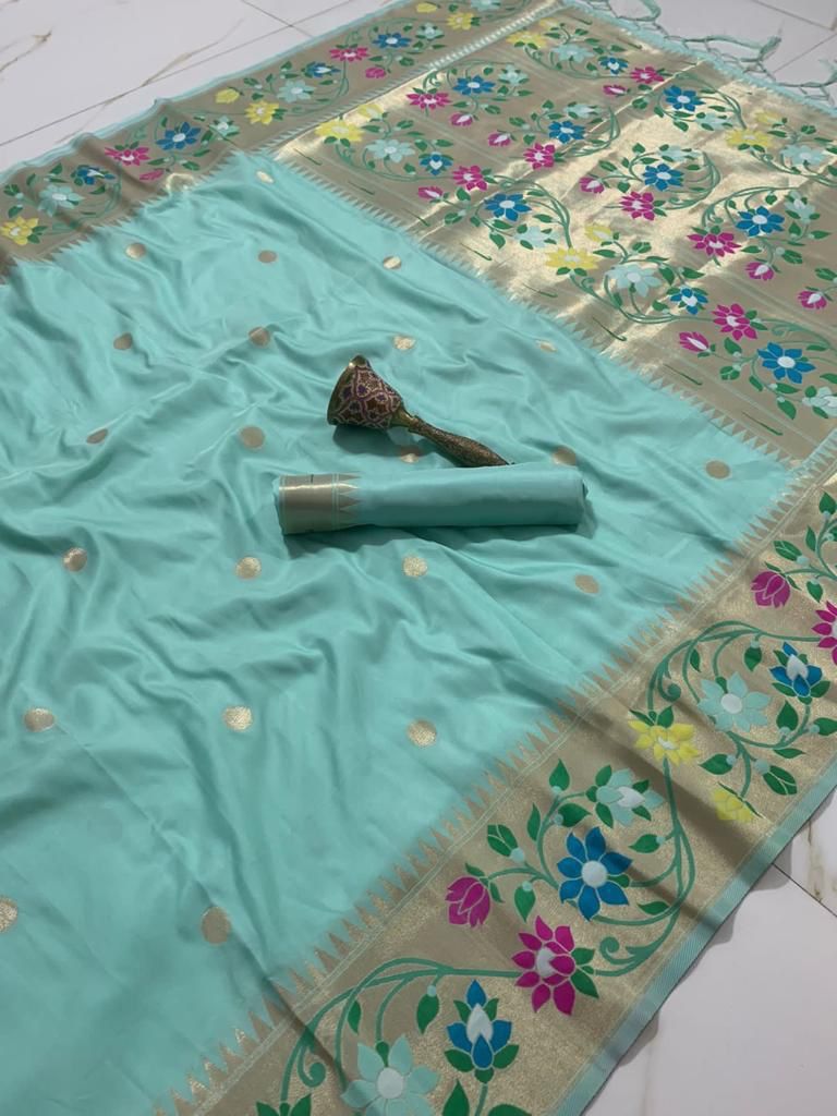 BIG Flower Border Semi Silk Paithani