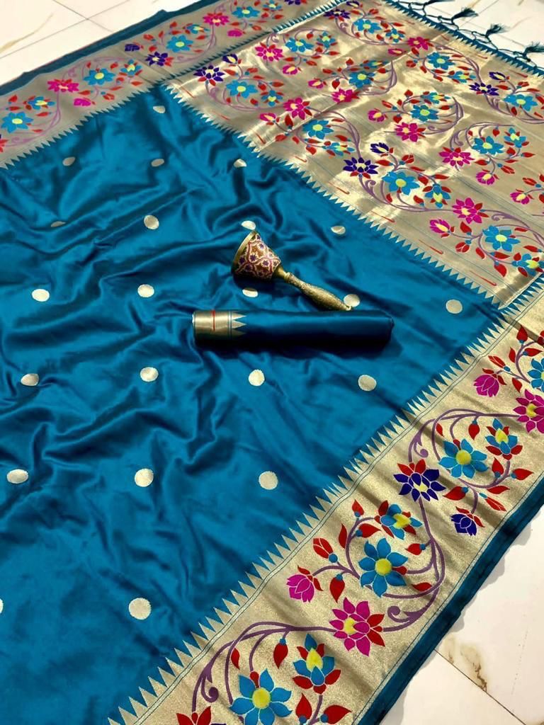 BIG Flower Border Semi Silk Paithani