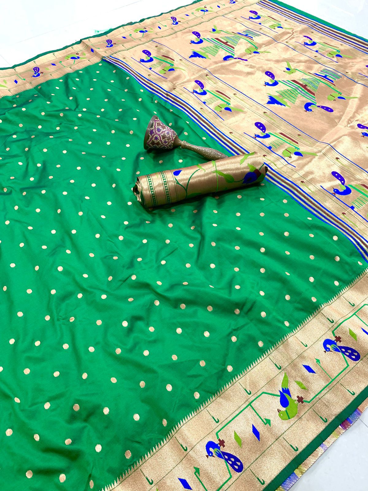 Green Mor Popat Border Semi Paithani