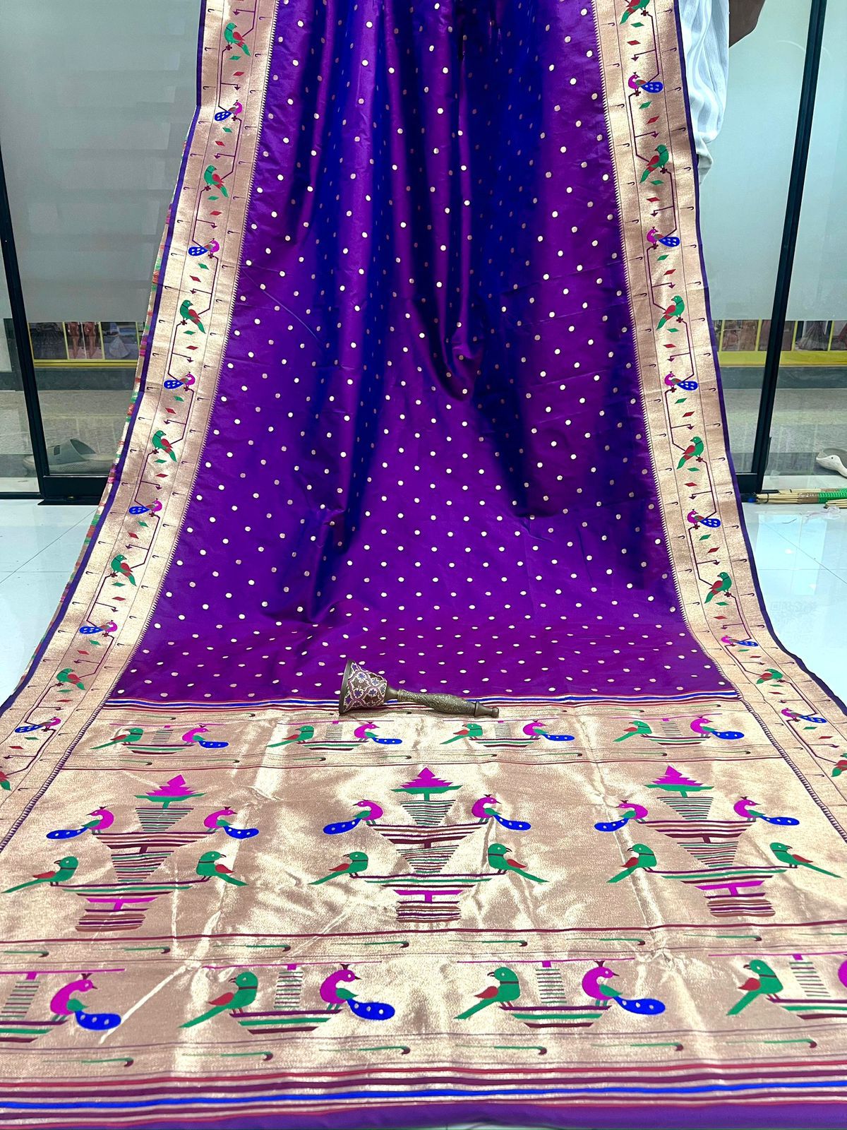 Violet Mor Popat Border Semi Paithani