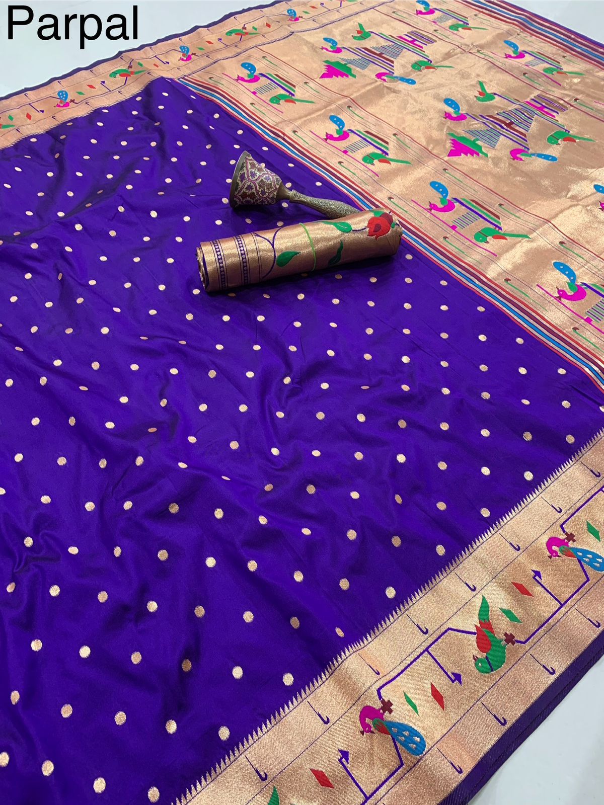 Purple Mor Popat Border Semi Paithani