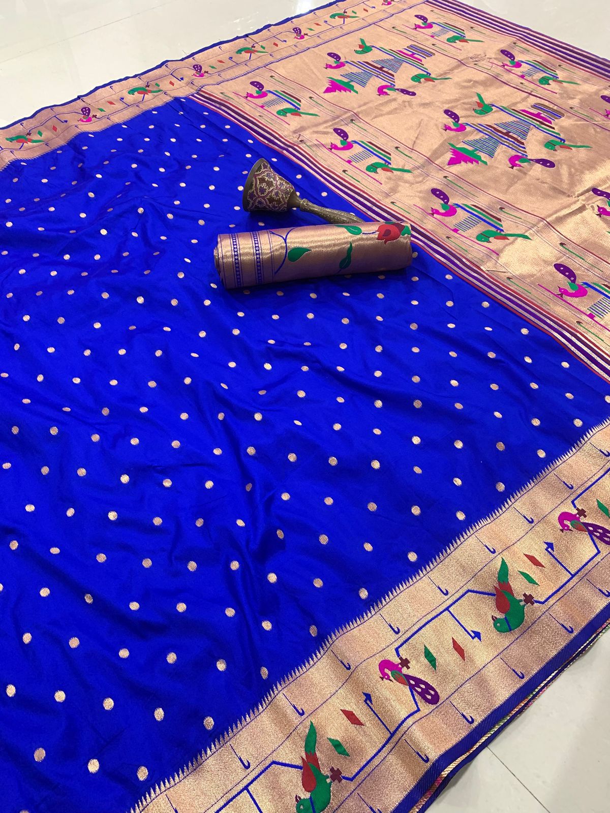 Blue Mor Popat Border Semi Paithani