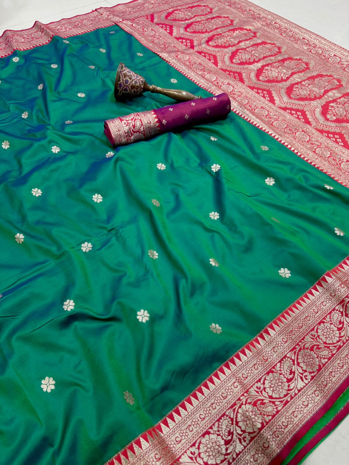 Big Flower Border + Dence Flower Butti Semi Silk Paithani