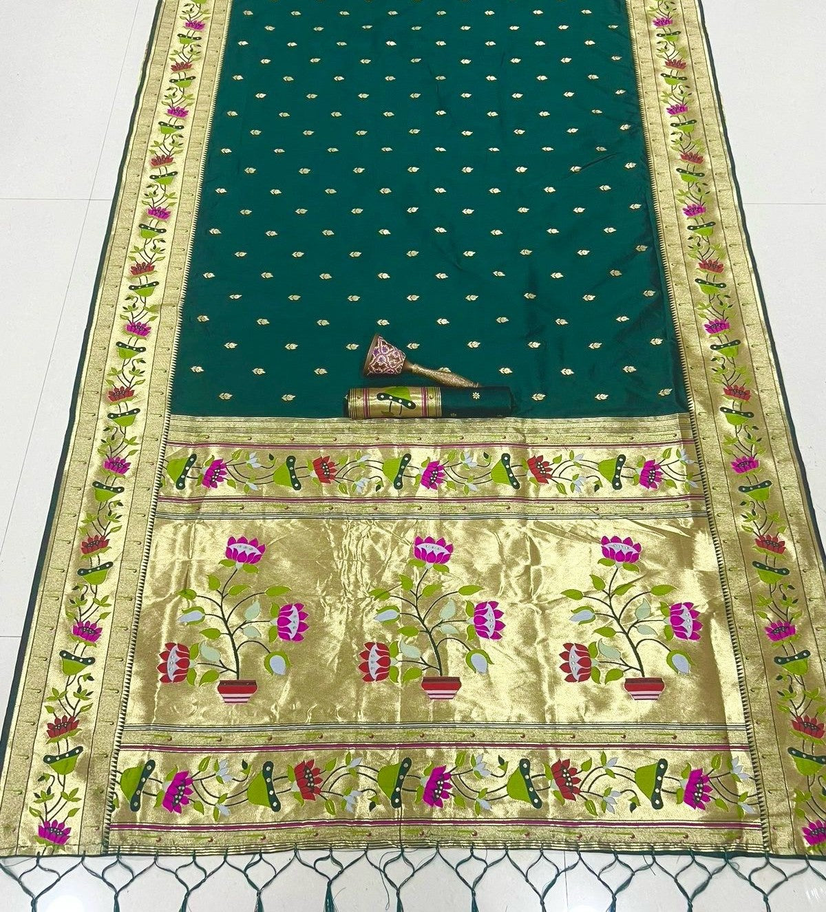 Lotus Muniya Flower Butti Semi Silk Paithani