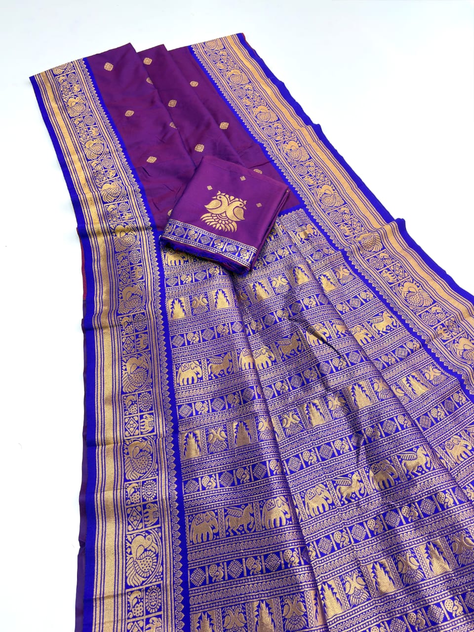 Square Butti With Golden Border Semi Silk Paithani