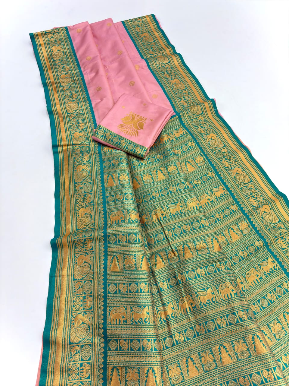 Square Butti With Golden Border Semi Silk Paithani