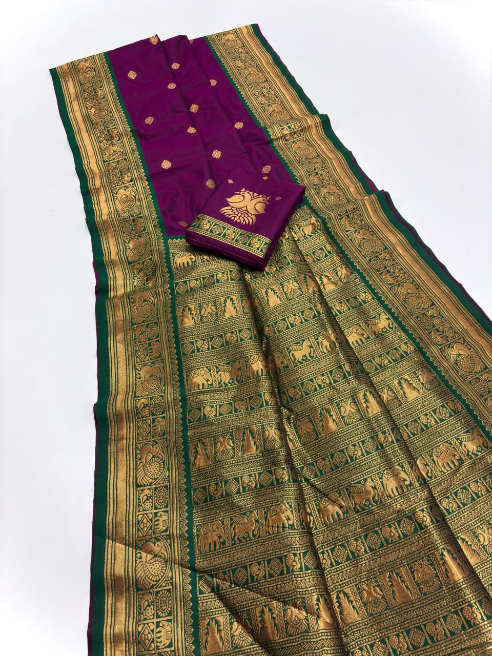 Square Butti With Golden Border Semi Silk Paithani