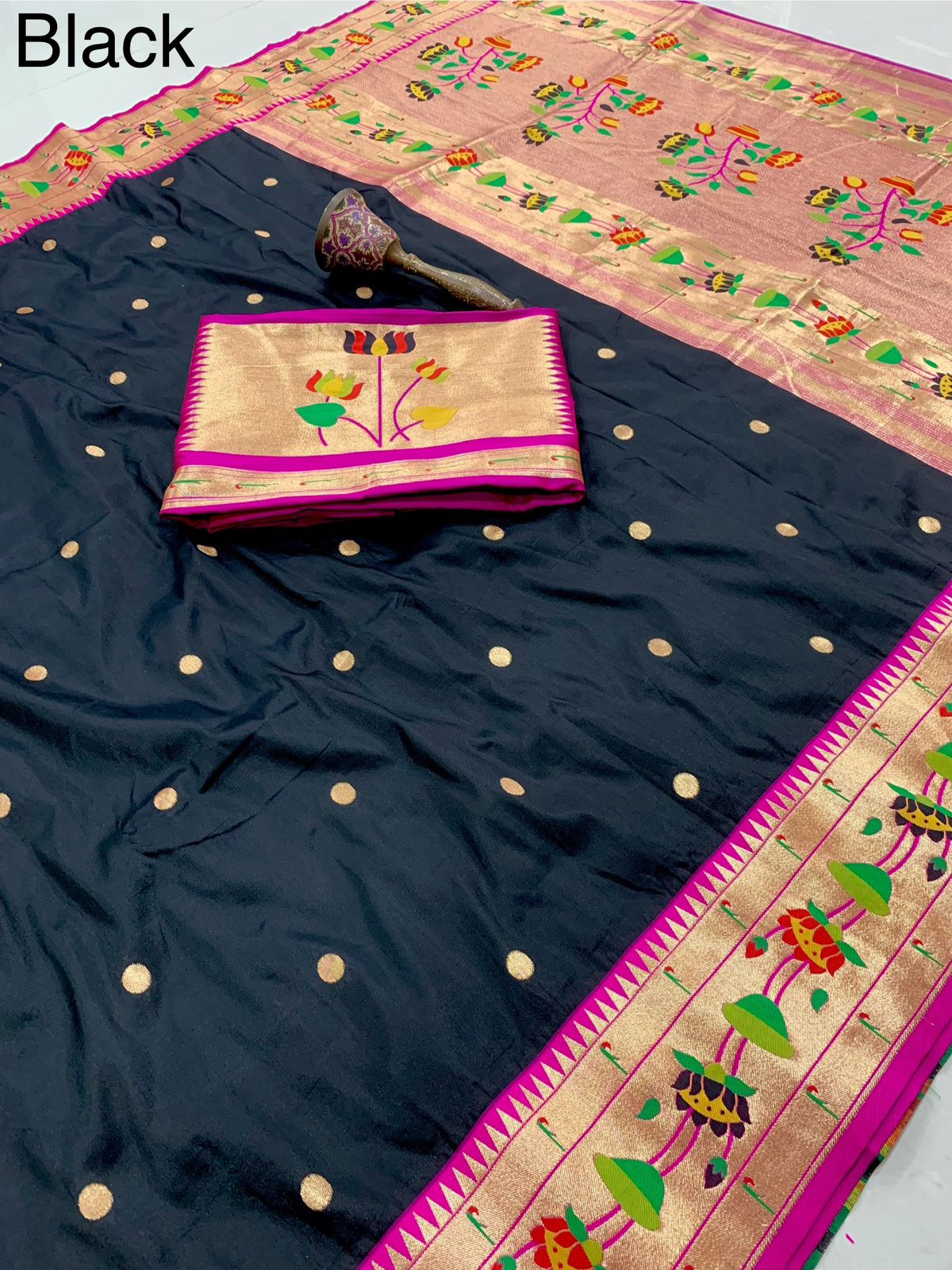 Lotus Vine Big Border Semi Silk Paithani