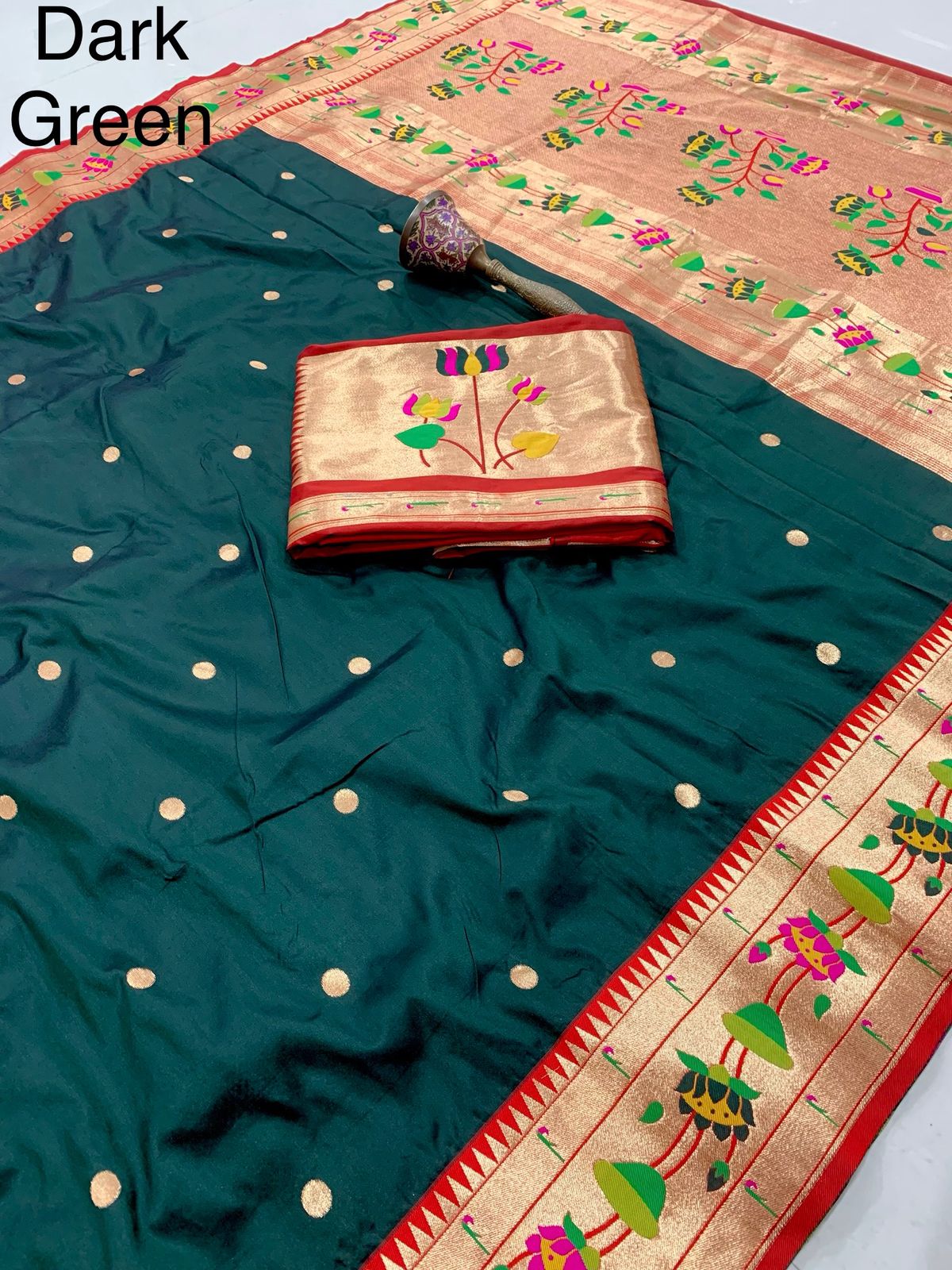 Lotus Vine Big Border Semi Silk Paithani