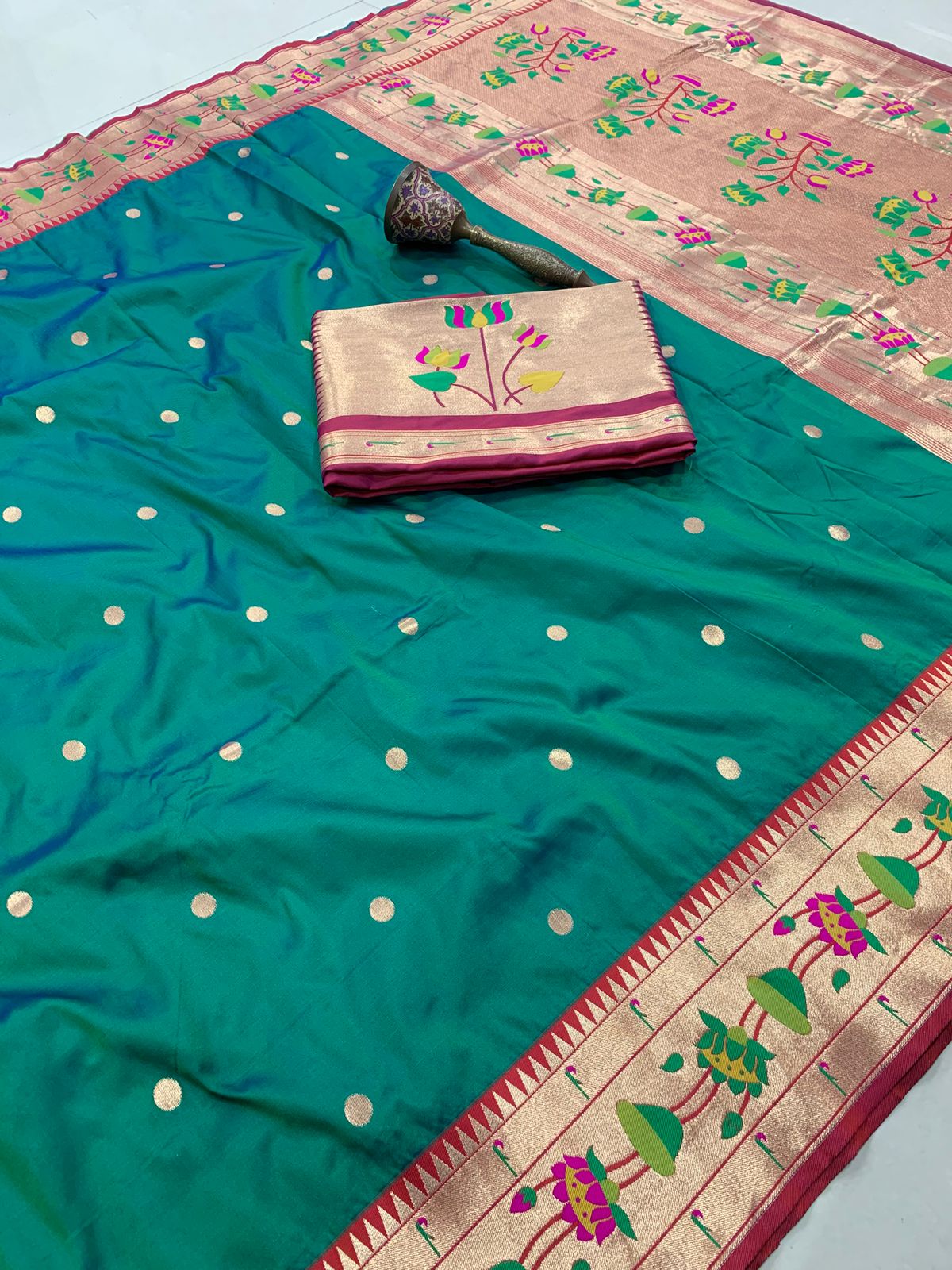 Lotus Vine Big Border Semi Silk Paithani