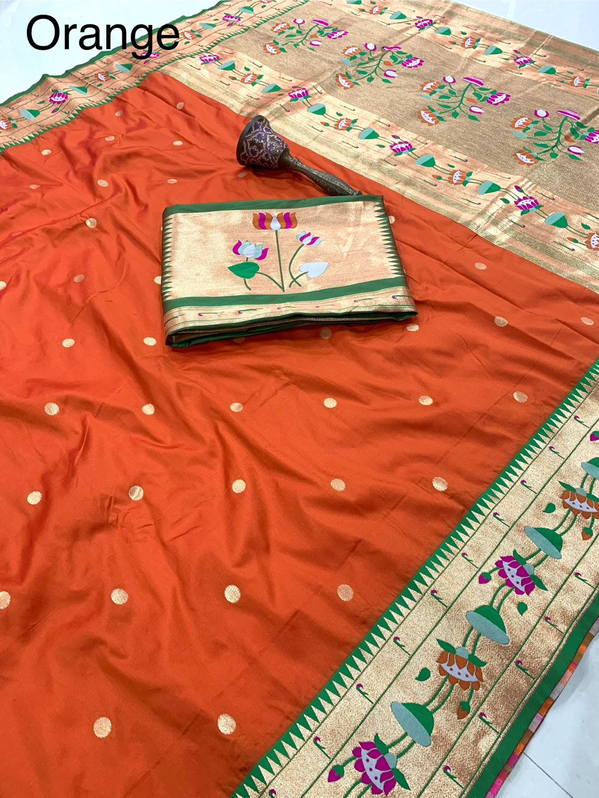 Lotus Vine Big Border Semi Silk Paithani