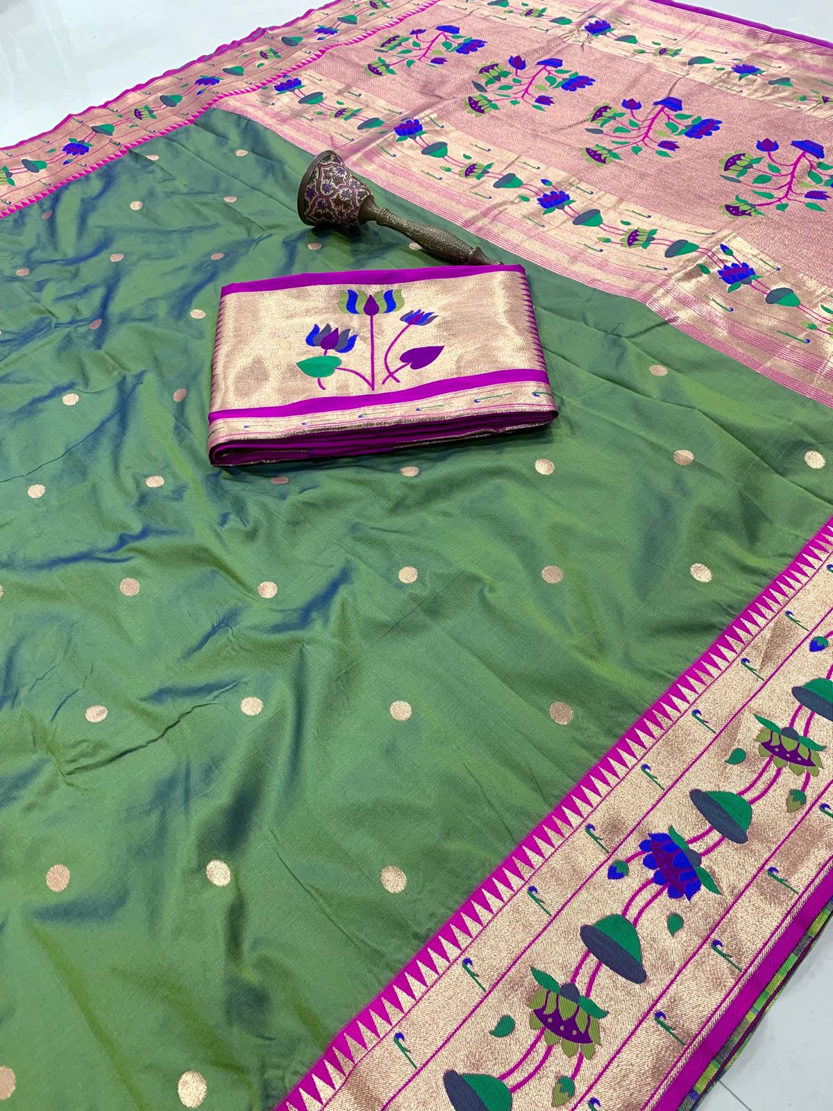 Lotus Vine Big Border Semi Silk Paithani