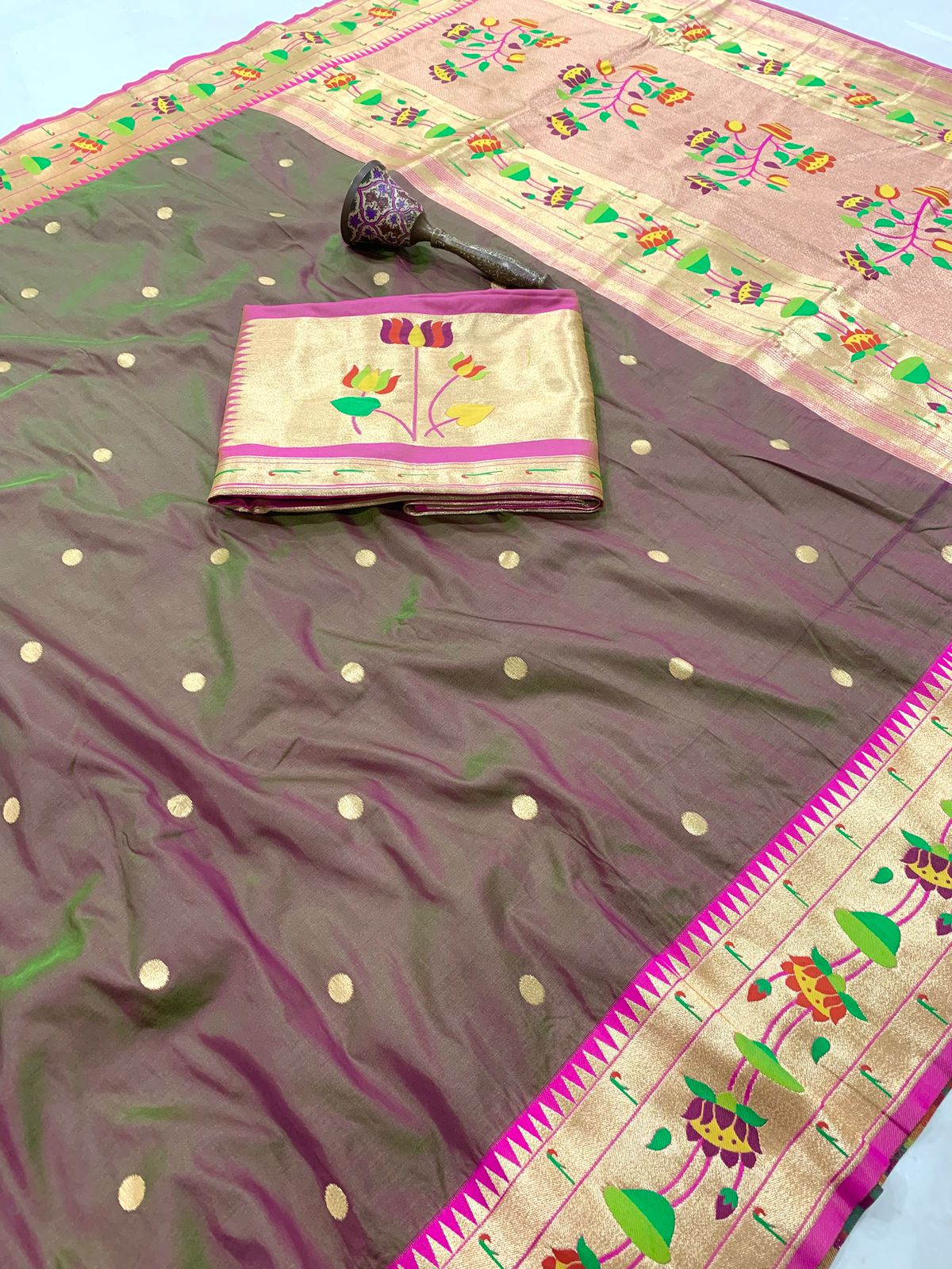 Lotus Vine Big Border Semi Silk Paithani