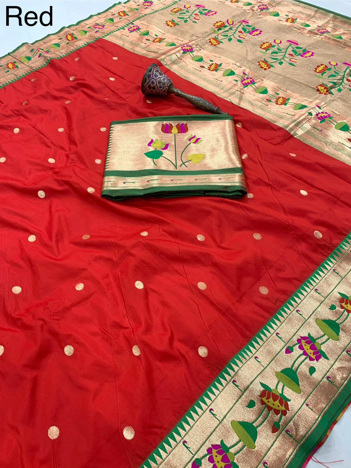 Lotus Vine Big Border Semi Silk Paithani
