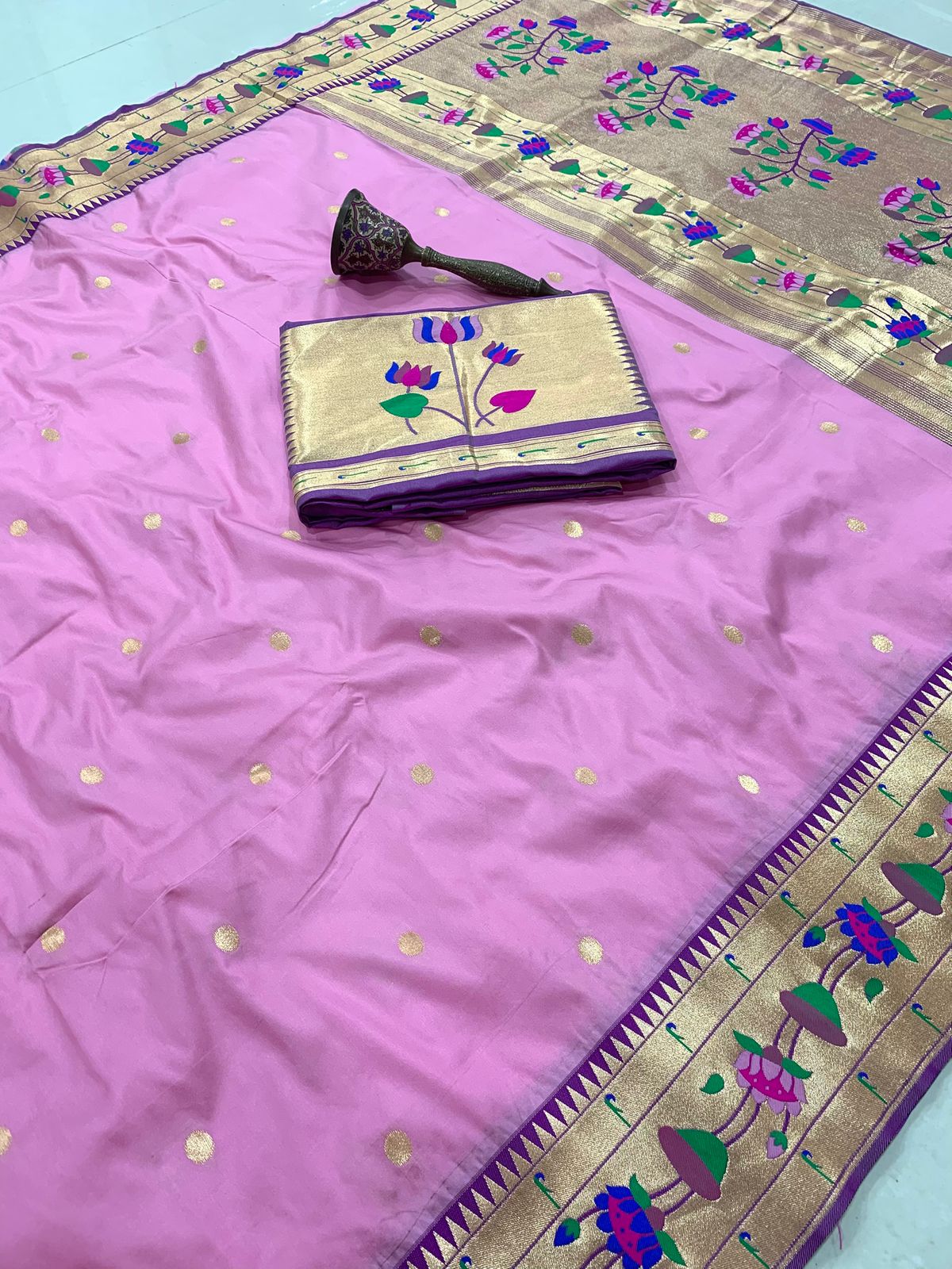 Lotus Vine Big Border Semi Silk Paithani