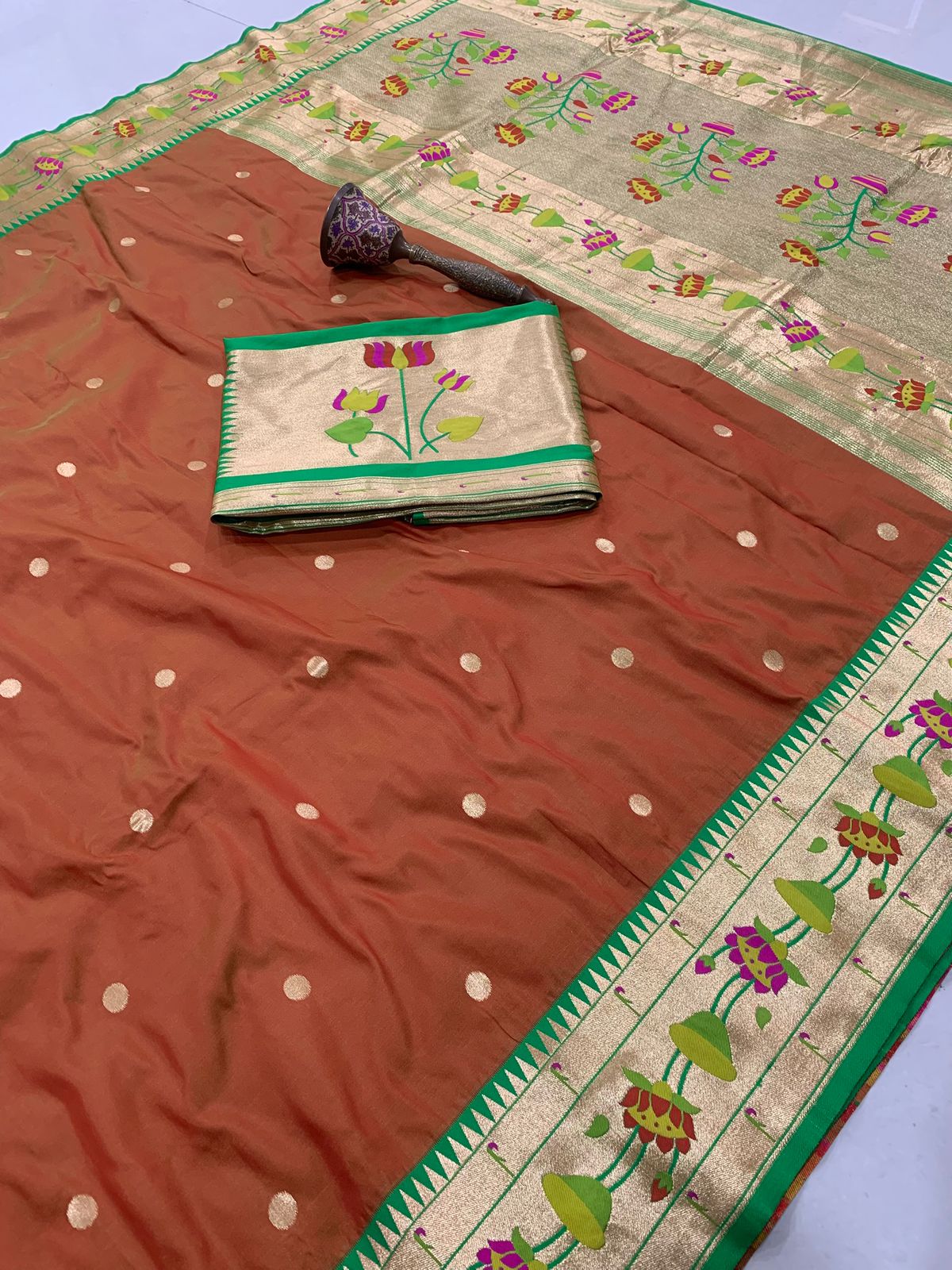 Lotus Vine Big Border Semi Silk Paithani