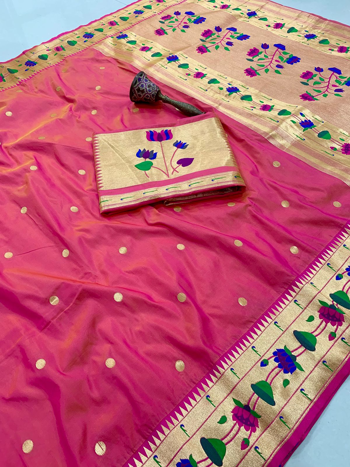 Lotus Vine Big Border Semi Silk Paithani