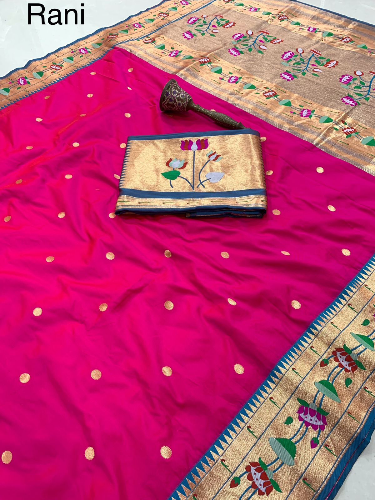 Lotus Vine Big Border Semi Silk Paithani