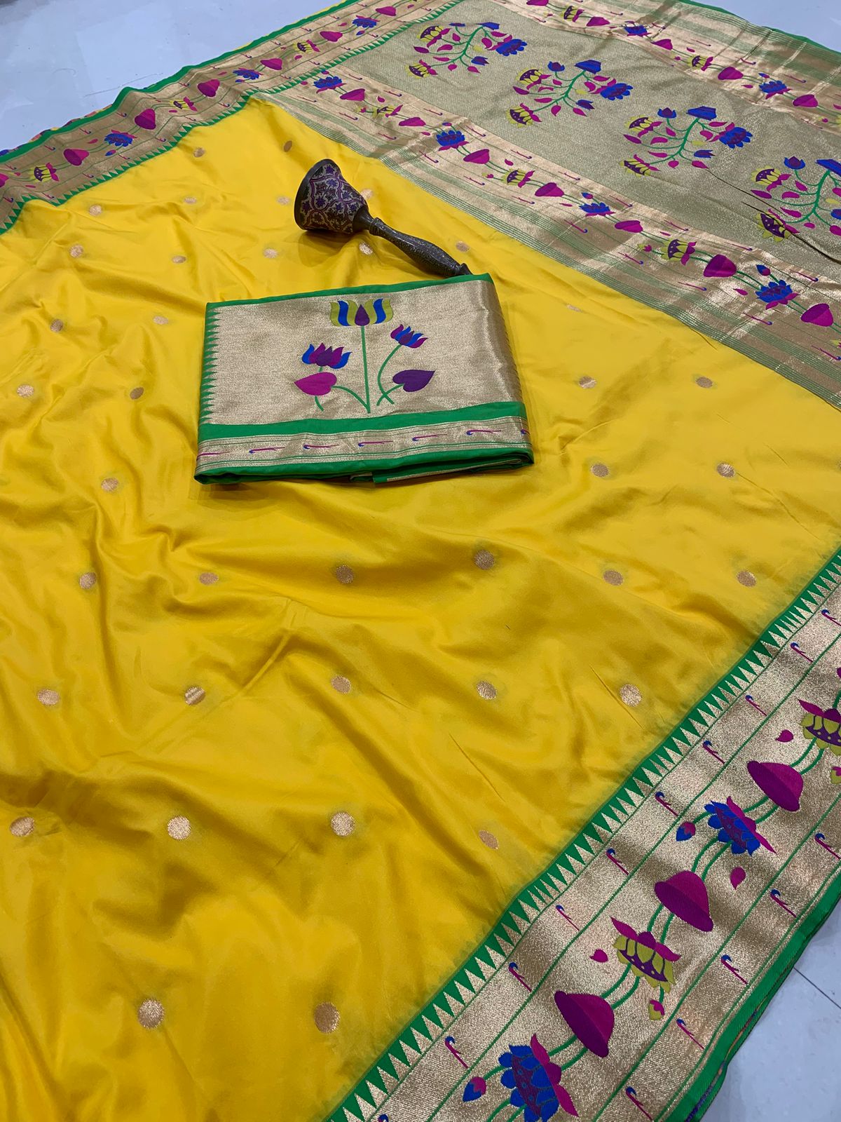 Lotus Vine Big Border Semi Silk Paithani