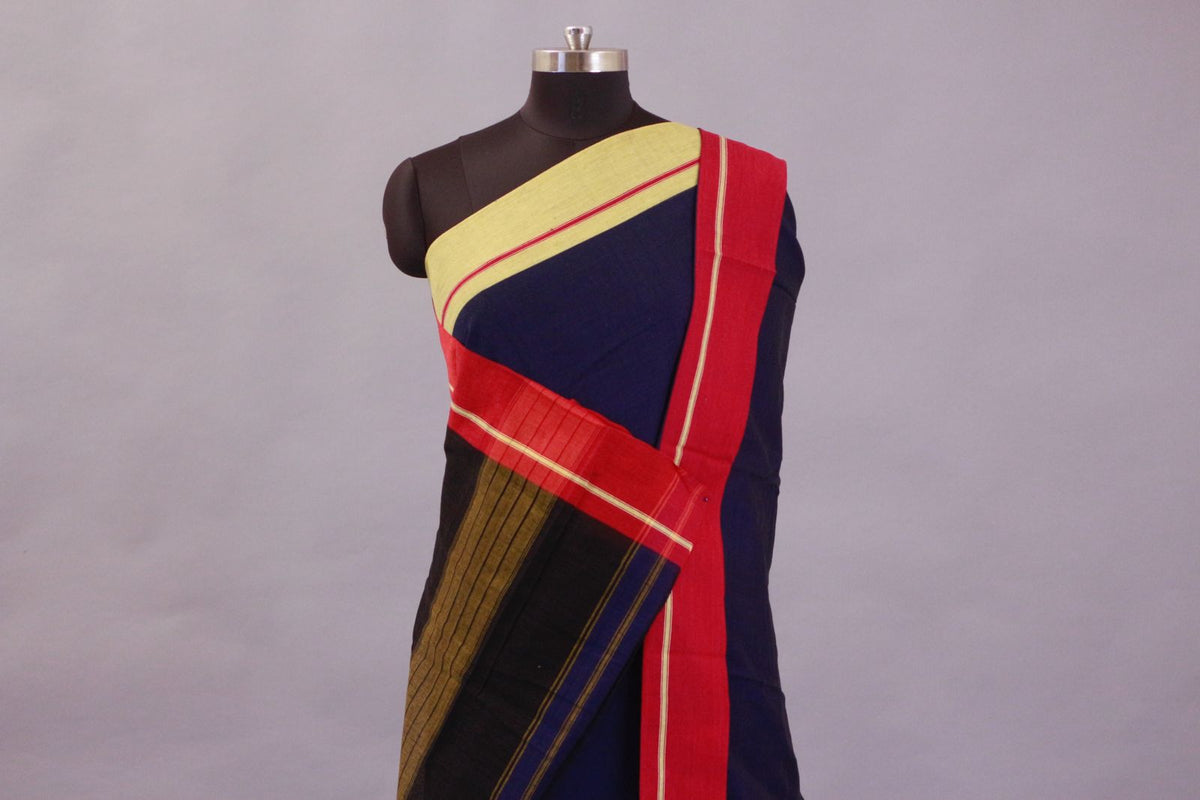 Patteda Anchu Navy Blue Red Yellow Plain