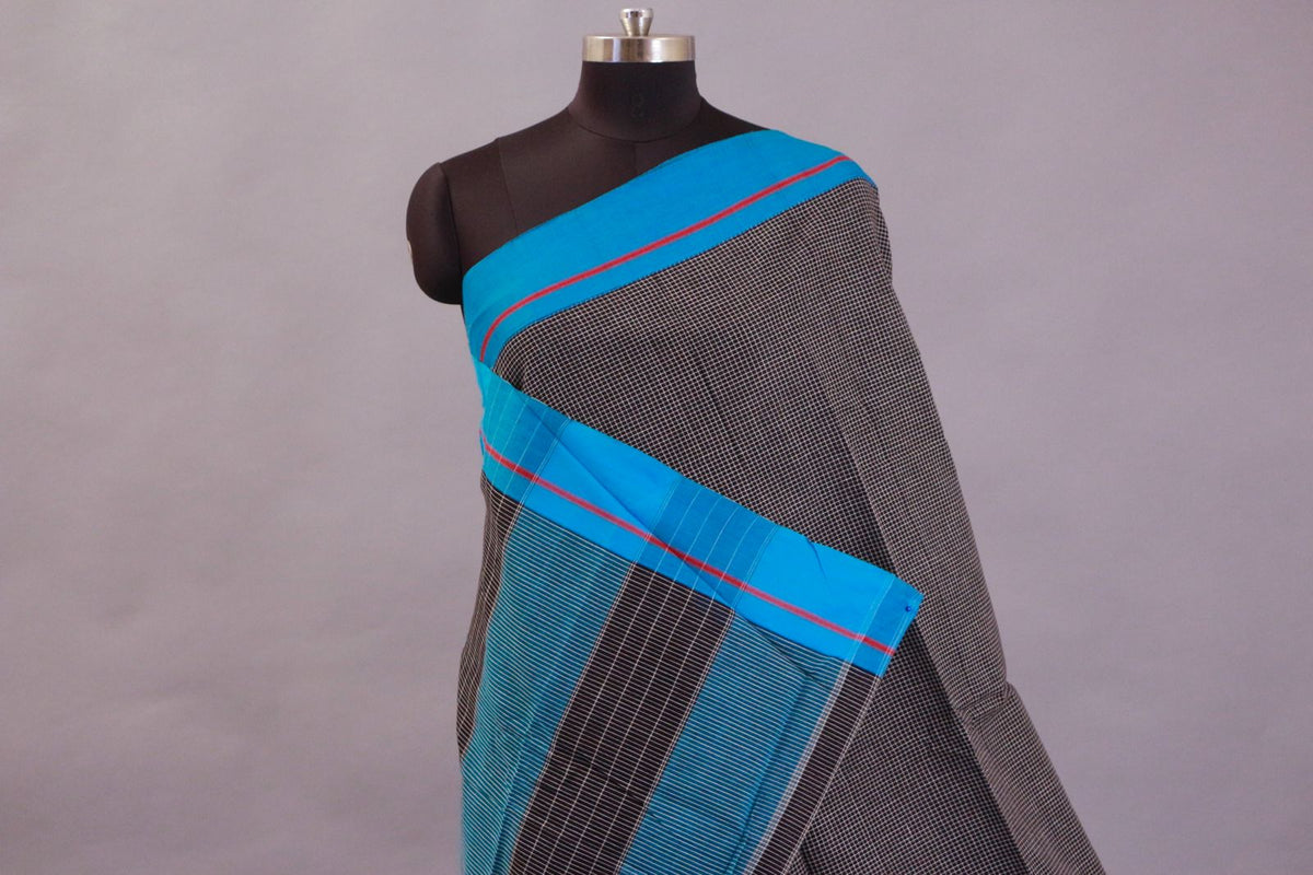 Patteda Anchu Black SKy Blue Small Checks