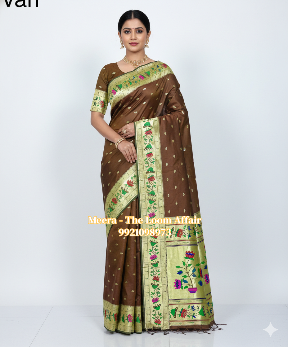 Lotus Border Flower Butti Paithani