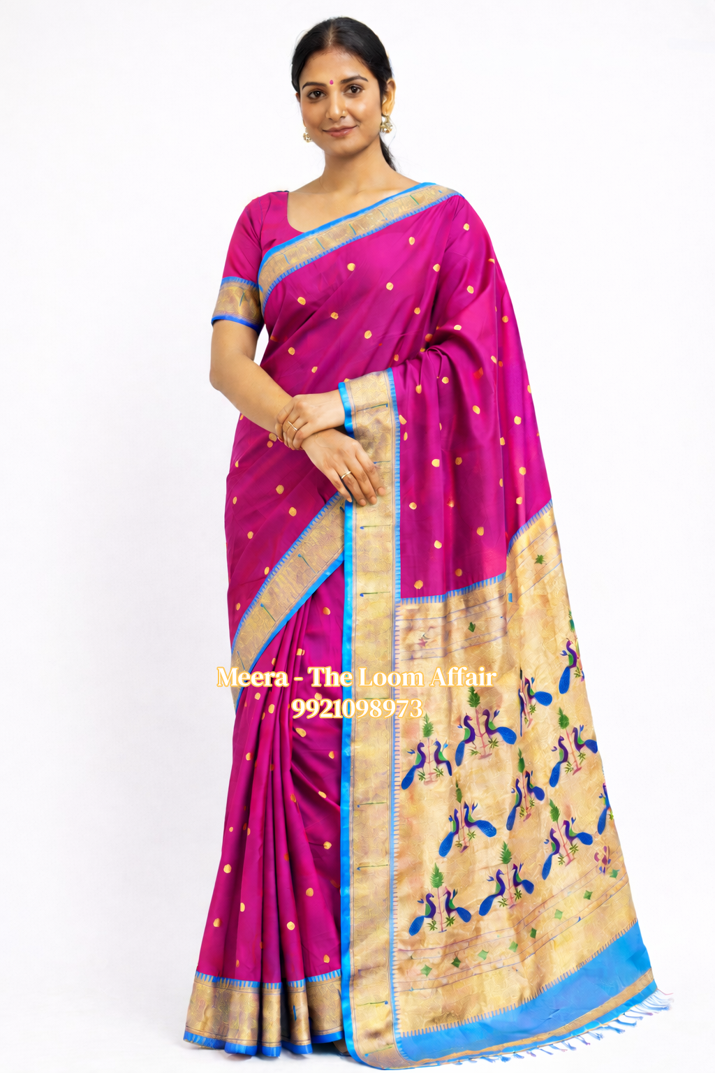 Contrast Border Muniya  Semi Silk Paithani