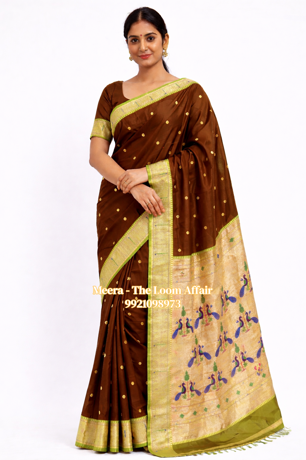 Contrast Border Muniya  Semi Silk Paithani