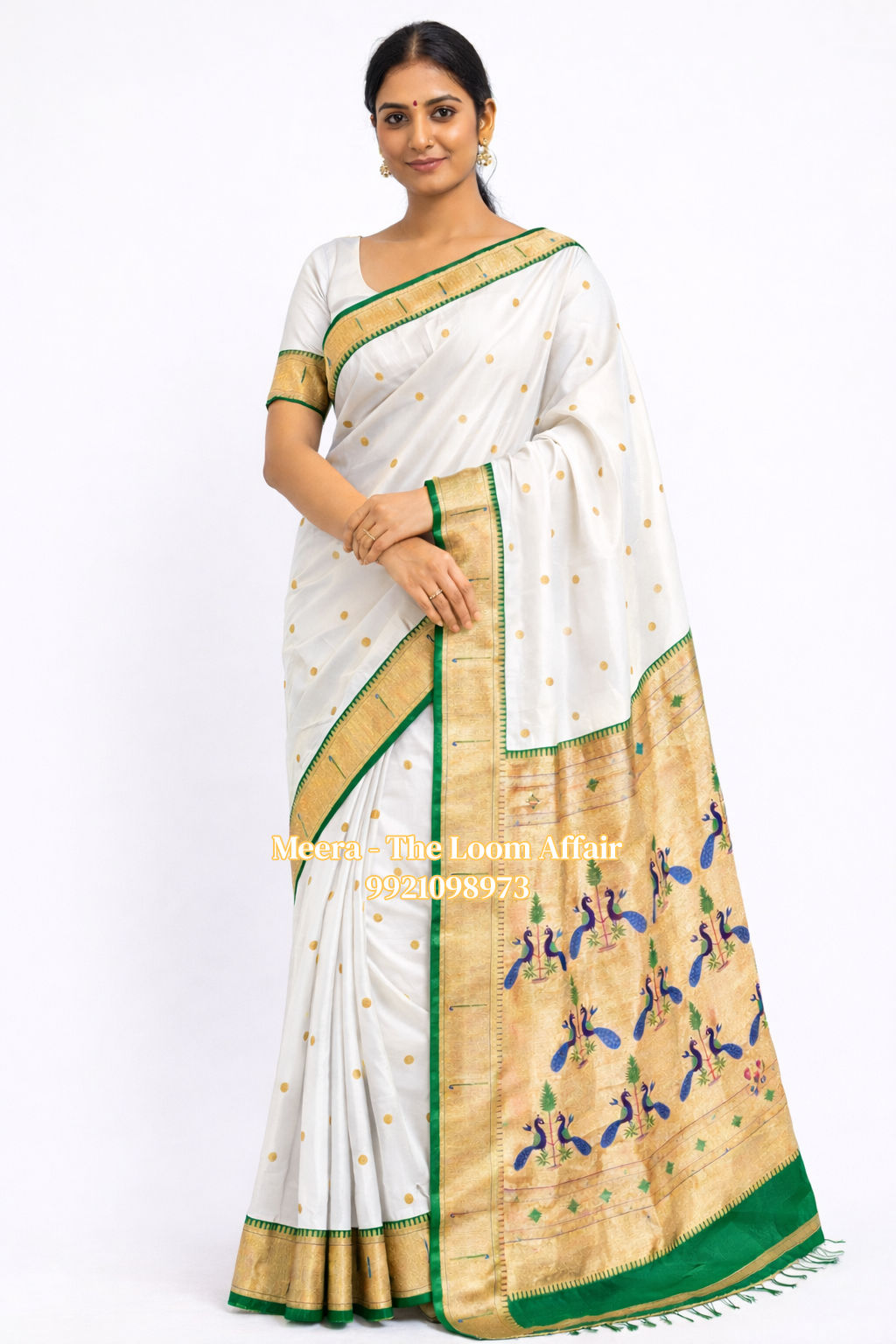 Contrast Border Muniya  Semi Silk Paithani
