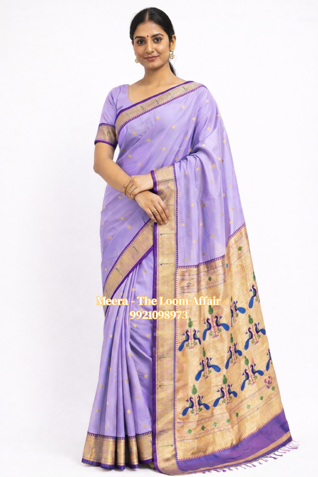 Lavender Contrast Border Muniya  Semi Silk Paithani