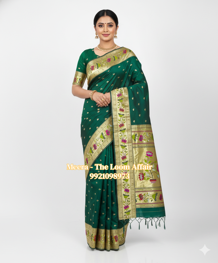 Lotus Border Flower Butti Paithani