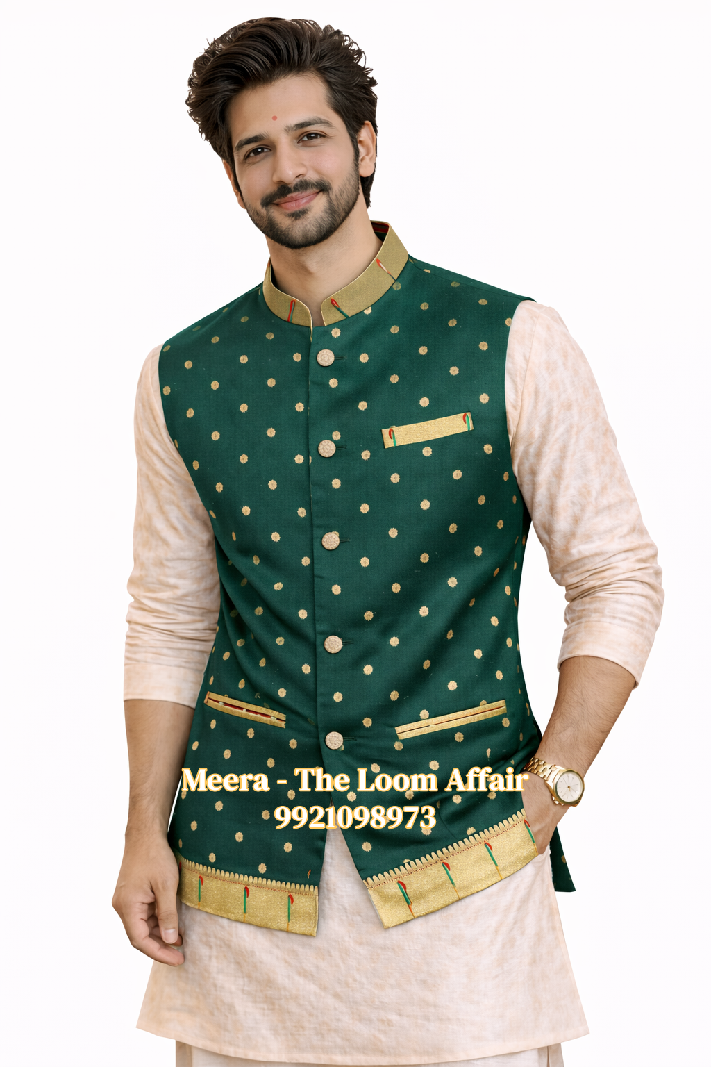 Dark Green Muniya Border Paithani Jacaket