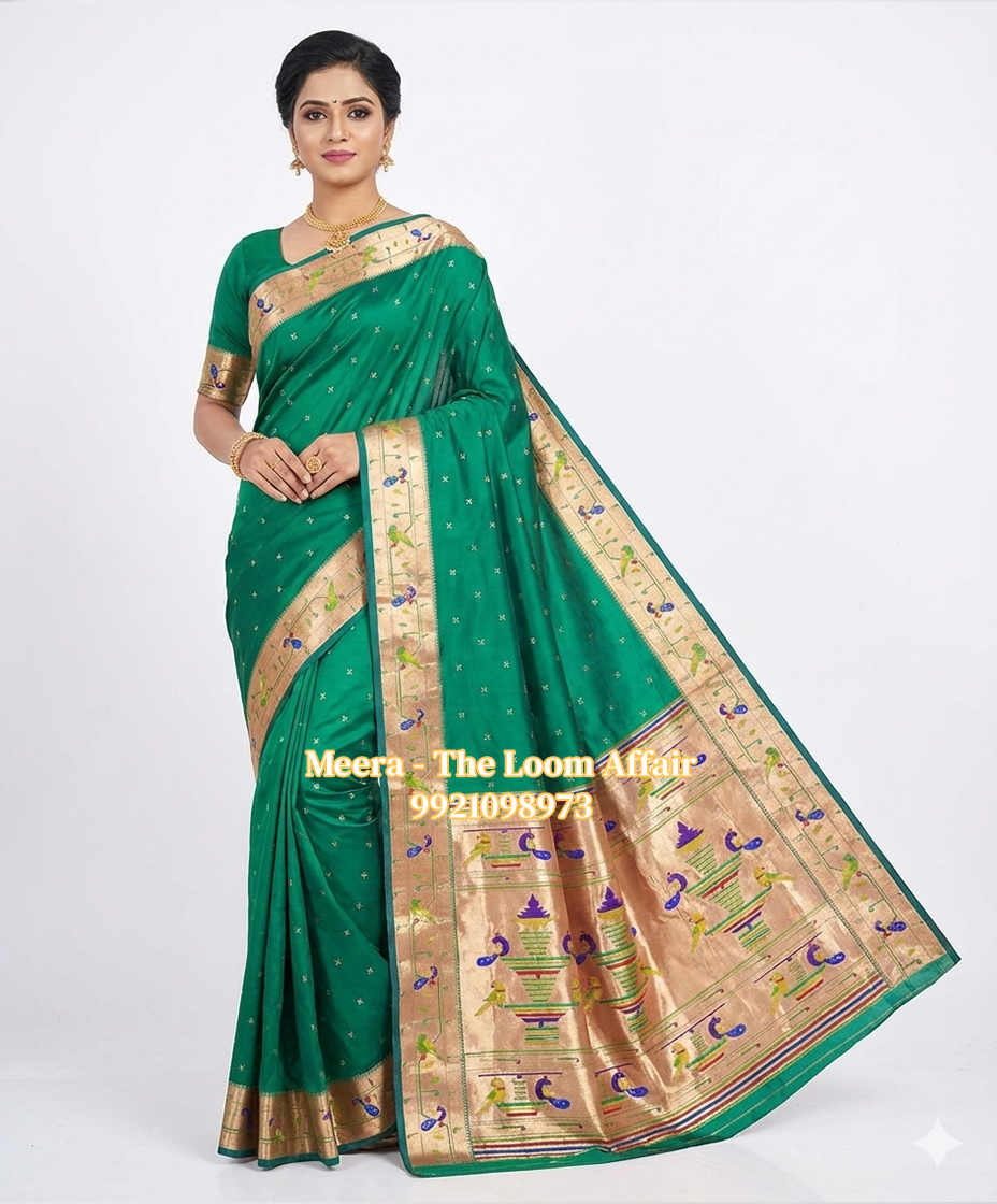 Mor Popat Border Flower Butti Paithani