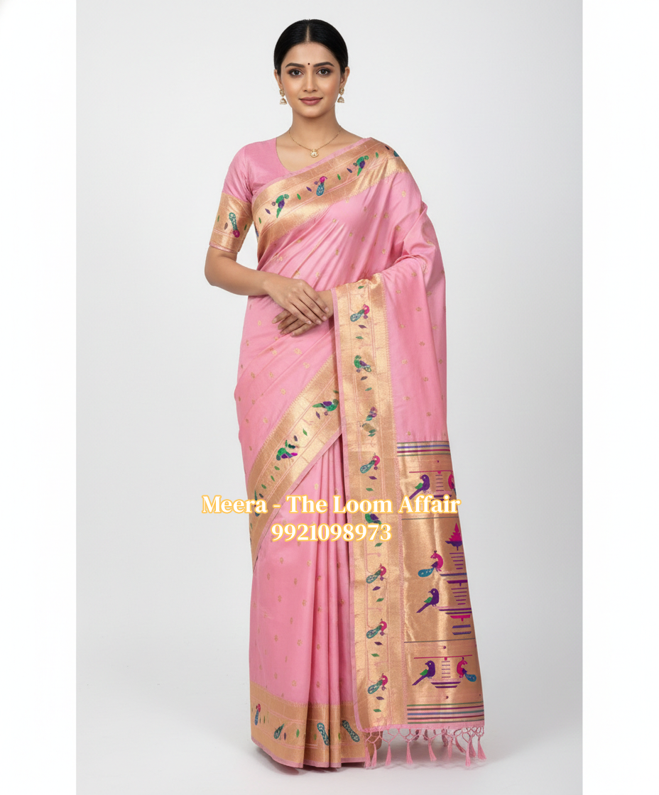 Mor Popat Border Flower Butti Paithani