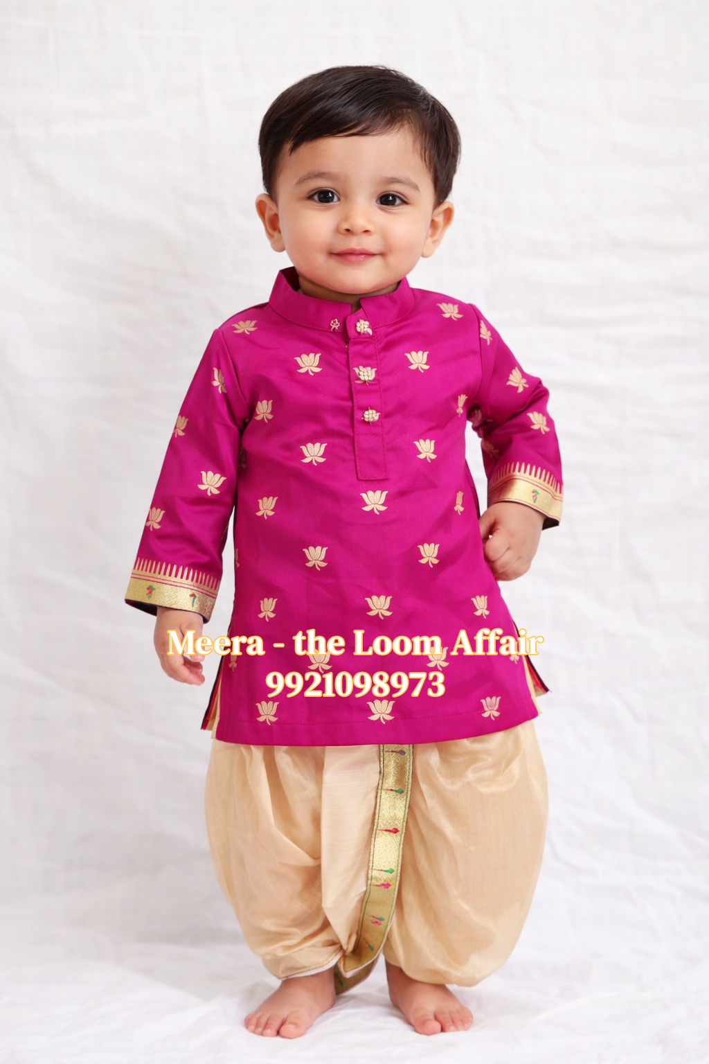 Pink Lotus Butta Kurta with Gold Dhoti