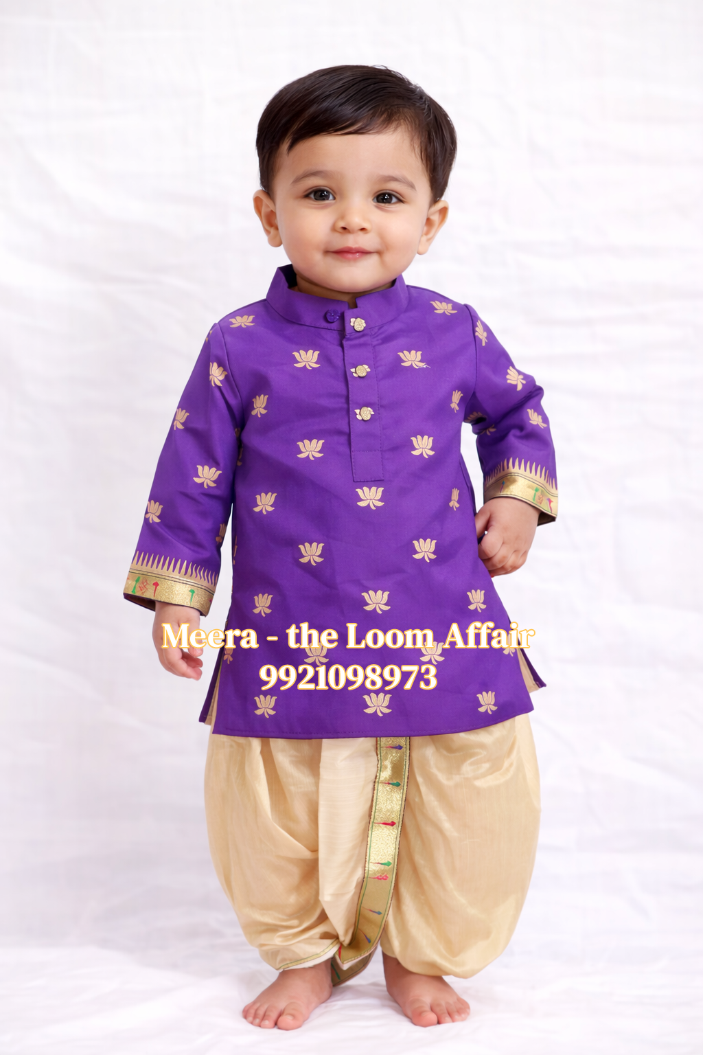 Purple Lotus Butta Kurta with Gold Dhoti