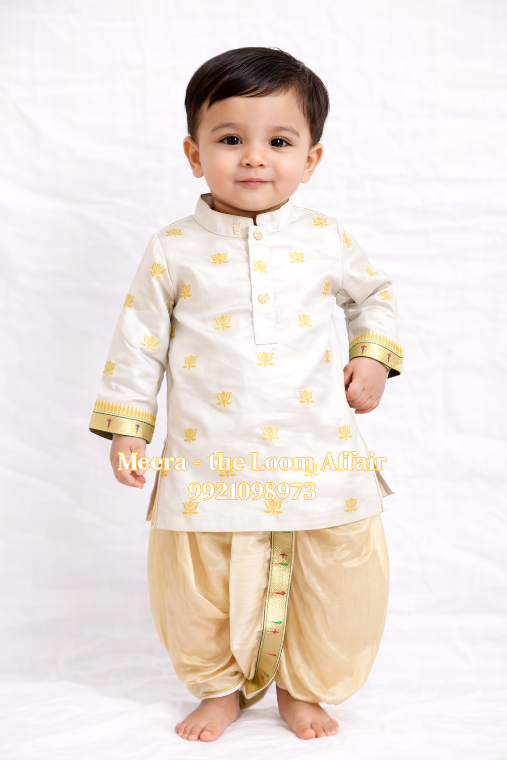 White Lotus Butta Kurta with Gold Dhoti