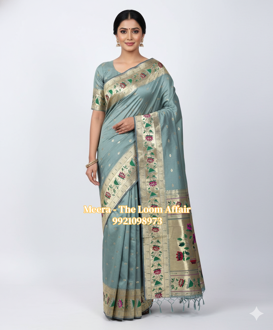 Lotus Border Flower Butti Paithani