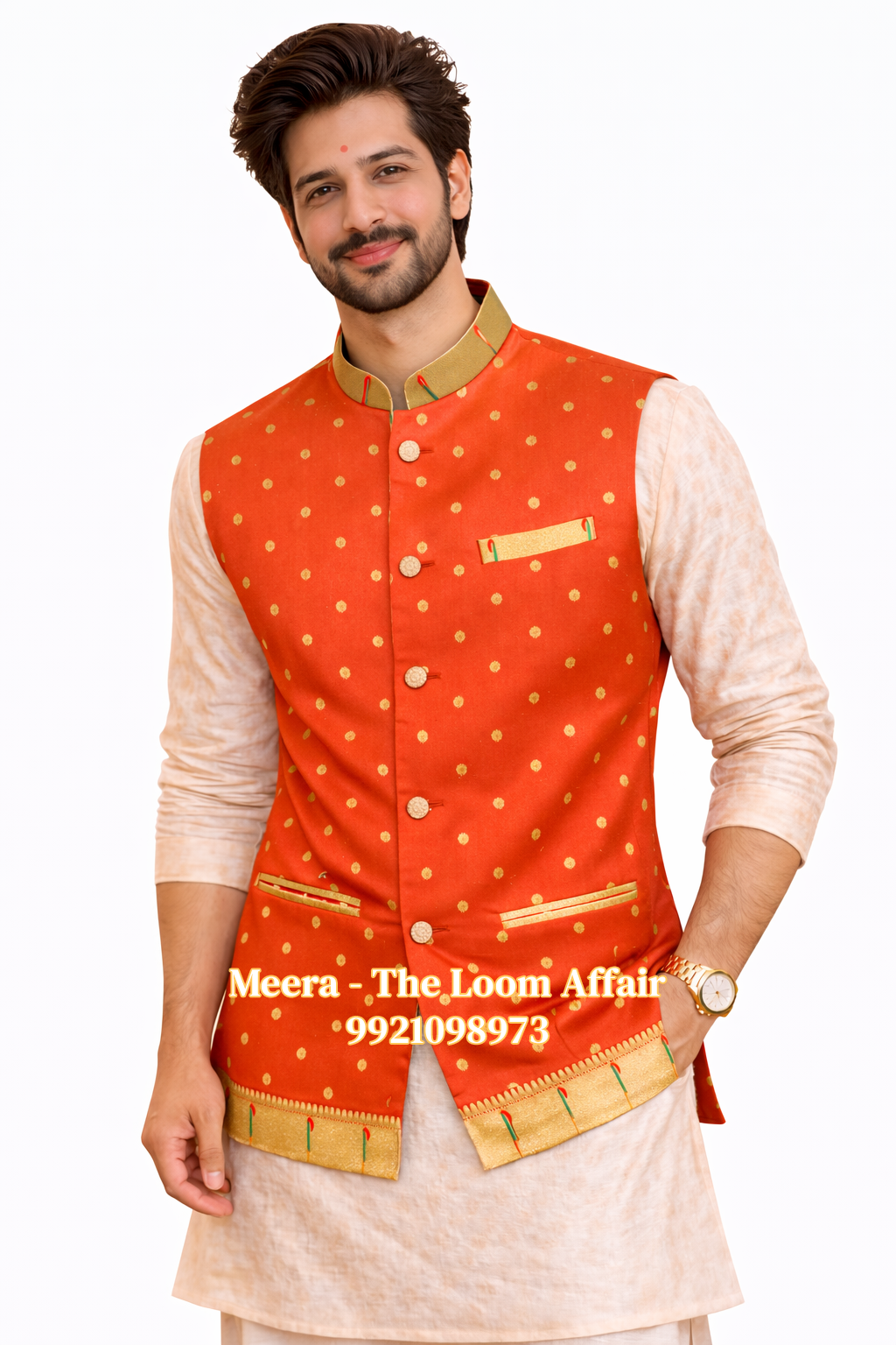 Orange  Muniya Border Paithani Jacaket