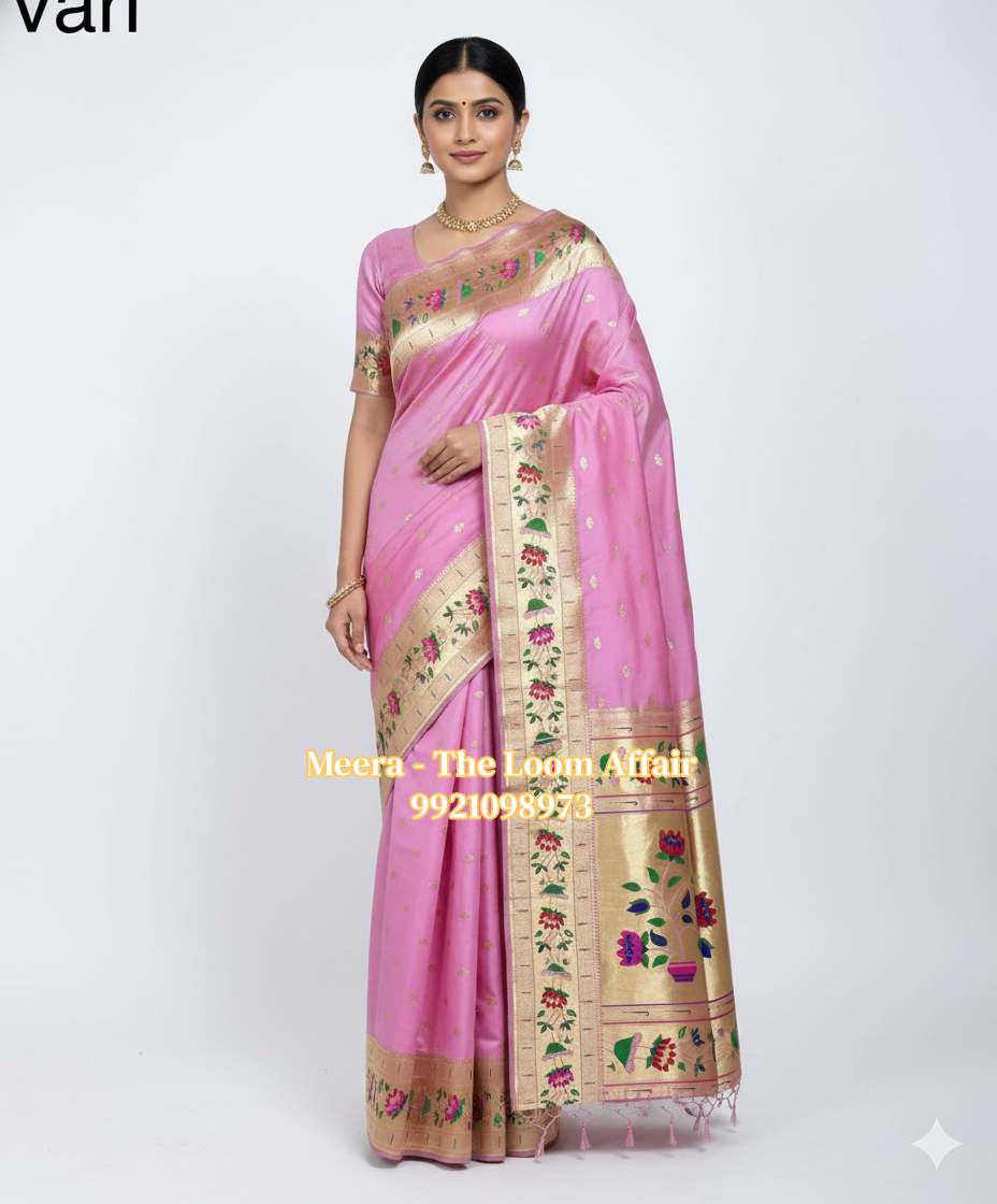 Lotus Border Flower Butti Paithani